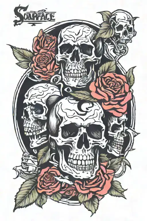 Scarface and skulls roses tattoo design idea
