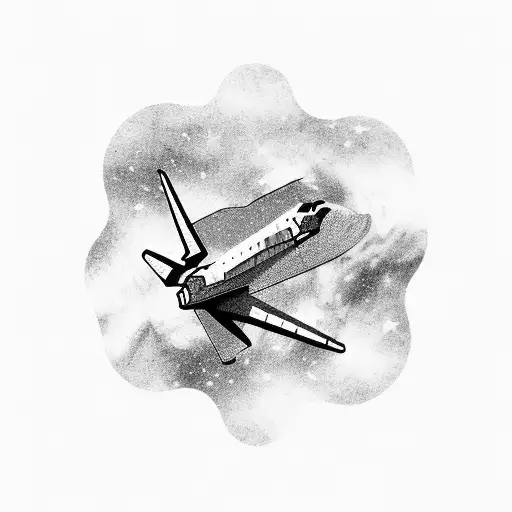 A space shuttle flying through a nebula filled with stars and galaxies tattoo design idea