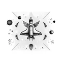 A space shuttle flying through a nebula filled with stars and galaxies tattoo design idea