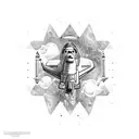 A space shuttle flying through a nebula filled with stars and galaxies tattoo design idea