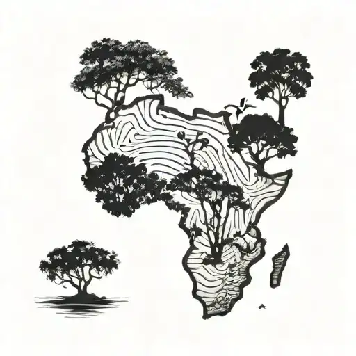 map of Africa continent with tree sprouting out the top  tattoo design idea