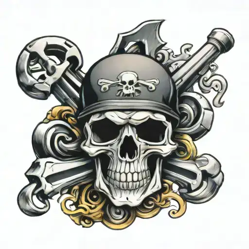 skull, pistons, crossbones tattoo design idea