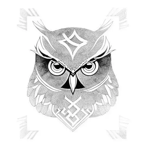 owl viking runes tattoo design idea