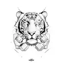 Dumbbells intertwined with intricate tiger and lion patterns tattoo design idea
