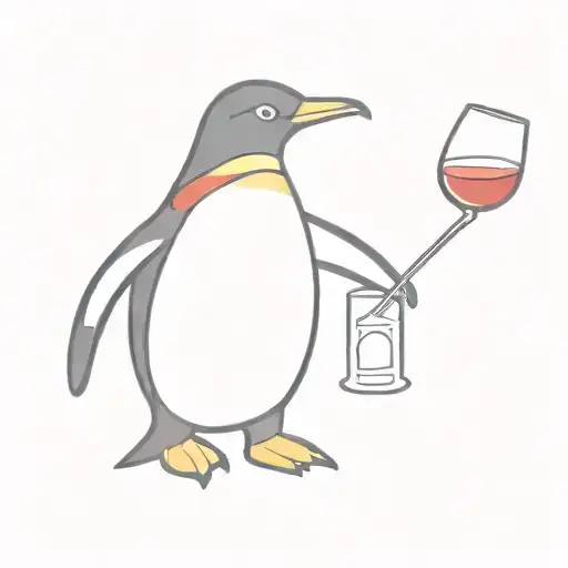 king penguin with red scarf and in his hand a glass of red wine tattoo design idea