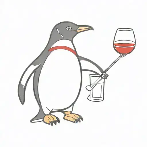 penguin with red scarf glass of red wine in hand tattoo design idea