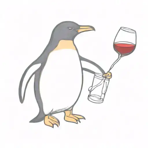 penguin with red scarf glass of red wine in hand holding tattoo design idea