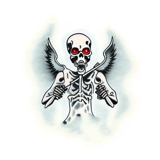 Grim Reaper that walks to the romainan timewith fallen angels and a church  tattoo design idea