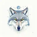 forest at full moon with 2 crows and  2 wolfs tattoo design idea