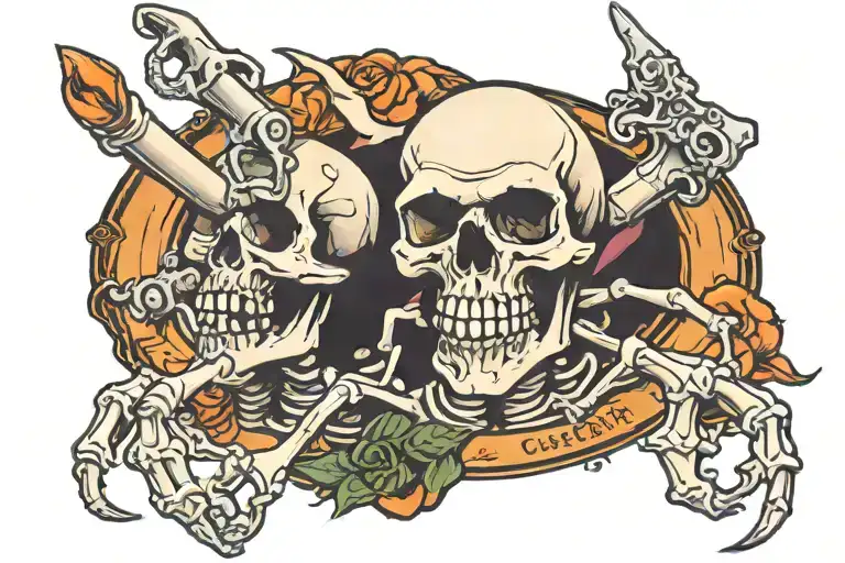 fuck cancer with skeleton middle finger  tattoo design idea