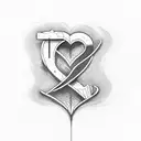 letters K L with a heart in between tattoo design idea
