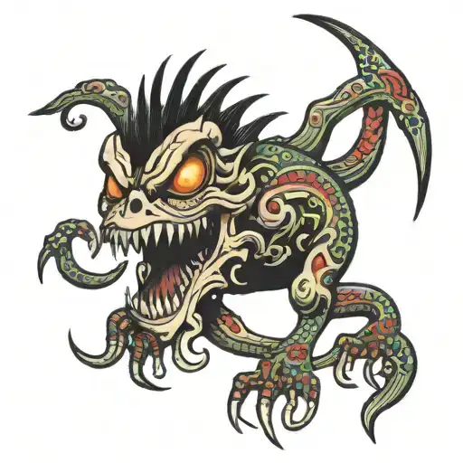 scary long creature American traditional creepy tattoo design idea