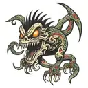 scary long creature American traditional creepy tattoo design idea