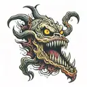 scary long creature American traditional creepy tattoo design idea