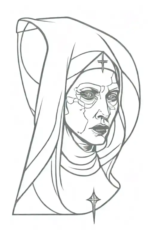 Spooky evil nun tattoo design idea