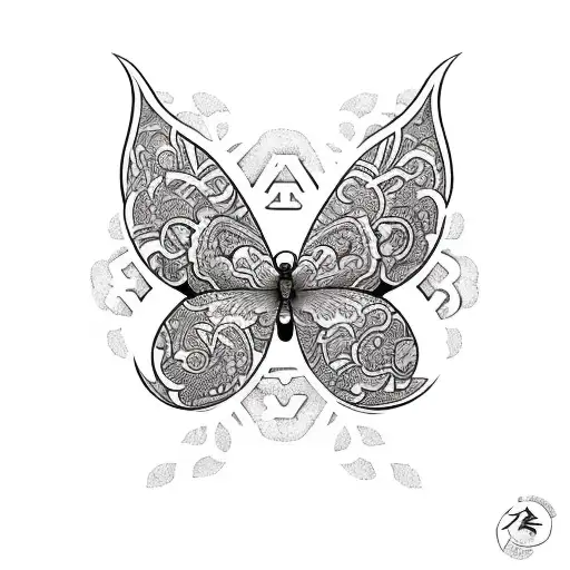 Letters A, B and C with butterflies and angels. tattoo design idea
