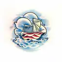 Christian Cross clouds scrolls tattoo design idea