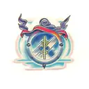 Christian Cross clouds scrolls tattoo design idea