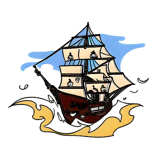 pirate ship on waves tattoo design idea