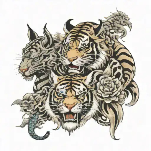 Tiger and Dragon and Ox and Horse Diamond Stone tattoo design idea