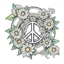 teach peace all one word with a peace sign of daisies around it.  tattoo design idea