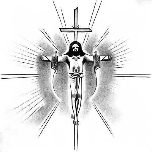 black Christ smiling, Christ carrying a cross, Christ ascending to heaven tattoo design idea