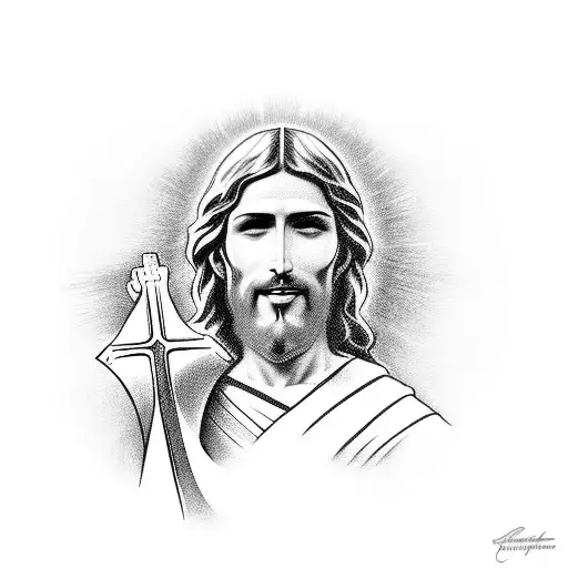 Christ smiling, Christ carrying a cross, Christ ascending to heaven tattoo design idea
