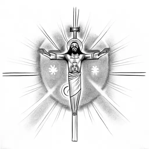 black Christ smiling, Christ carrying a cross, Christ ascending to heaven tattoo design idea
