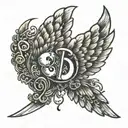 wings with MB music note  tattoo design idea