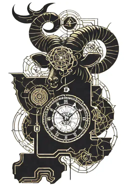 Aries zodiac time clock melting tattoo design idea