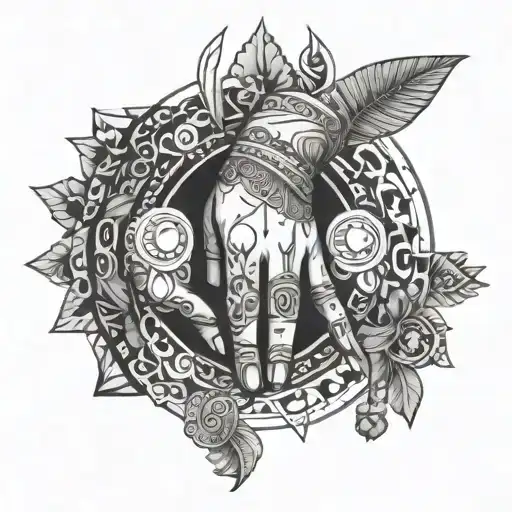 creation of adam fingers but indian krishna  tattoo design idea