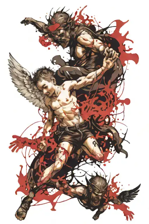 cherub fighting demons tattoo design idea