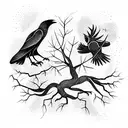 two crows and igdrasil tattoo design idea