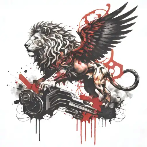 Winged LION and A werewolf with a gun tattoo design idea