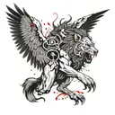 A werewolf with a gun fighting a winged lion tattoo design idea