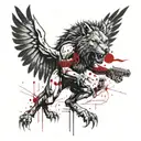 A werewolf with a gun fighting a winged lion tattoo design idea
