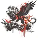 Winged LION and A werewolf with a gun tattoo design idea
