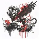 Winged LION and A werewolf with a gun tattoo design idea