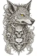 fenrir viking norse wolf and odin raven skull tattoo design idea