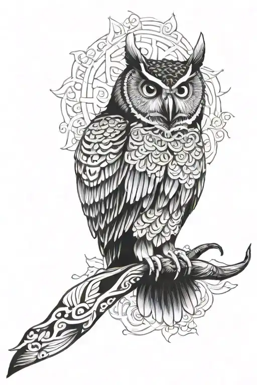 Hawaiian owl flying tattoo design idea
