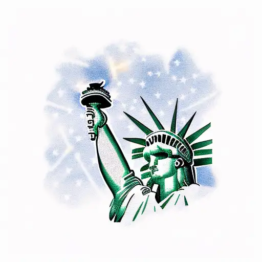 American flag, statue of Liberty, fireworks, Liberty bell,guns, beer and bald eagle tattoo design idea
