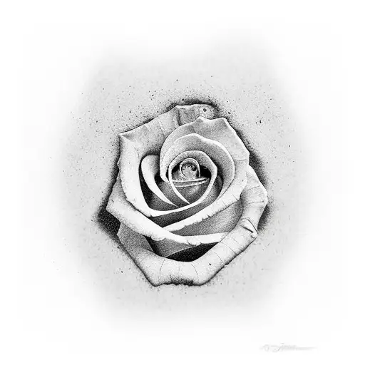 a tattoo of a rose emerging through a concrete sidewalk in the sun, in the Realism style, done in grey ink. The key is i tattoo design idea