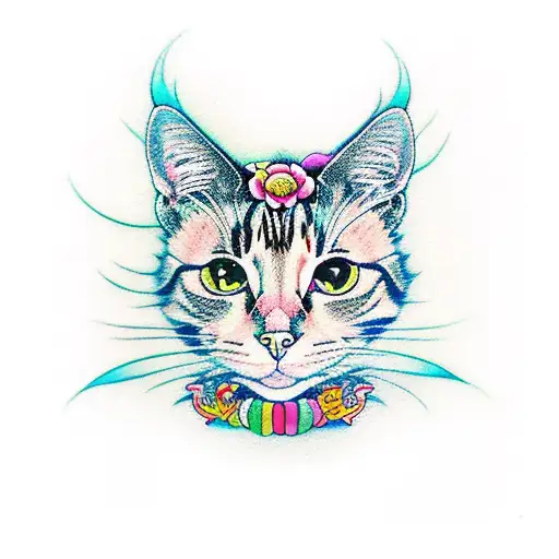 cat alice wonderland color mean tattoo design idea