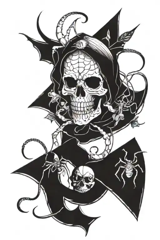 Skull Widow Spider letter L E O N A R D tattoo design idea