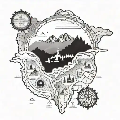 Detailed map of Ladakh with a backpacker silhouette in the foreground tattoo design idea