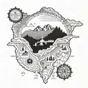 Detailed map of Ladakh with a backpacker silhouette in the foreground tattoo design idea