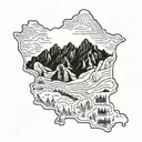 Detailed map of Ladakh with a backpacker silhouette in the foreground tattoo design idea
