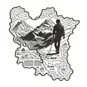 Detailed map of Ladakh with a backpacker silhouette in the foreground tattoo design idea