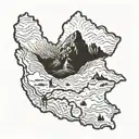 Detailed map of Ladakh with a backpacker silhouette in the foreground tattoo design idea