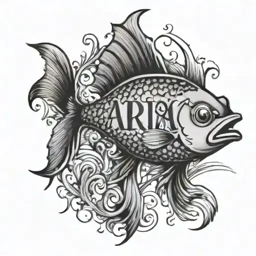 aria name shaped as fish tattoo design idea